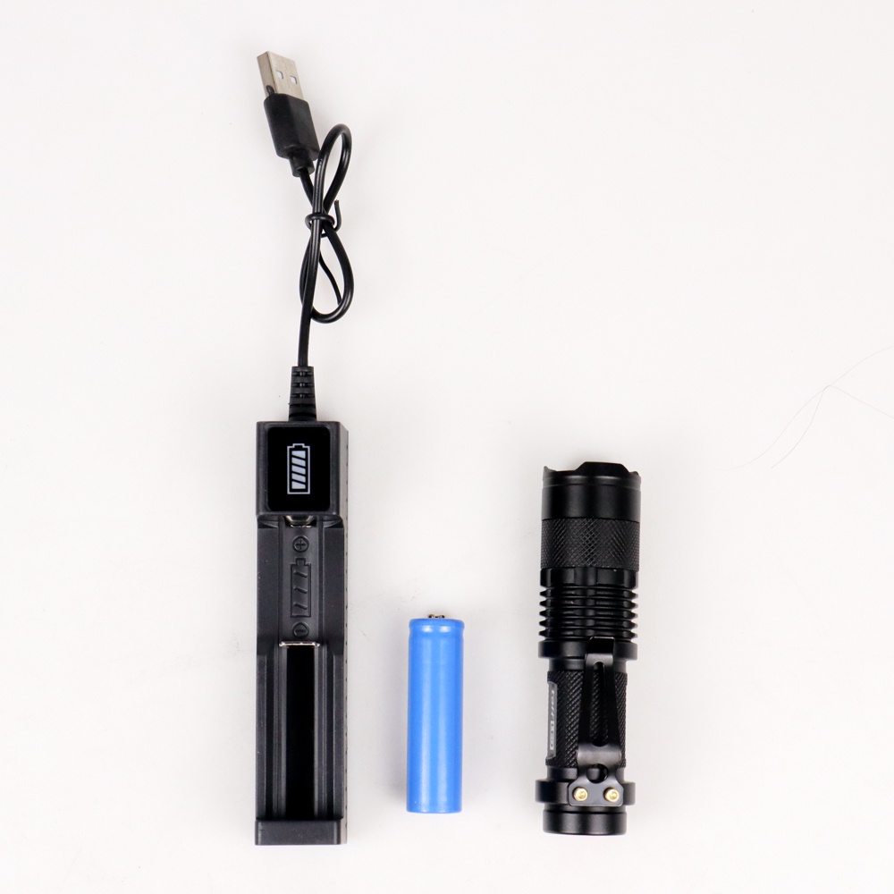 TaffLED Senter LED 395nm Ultraviolet + Baterai + Charger + Box Pocketman P1 - Black