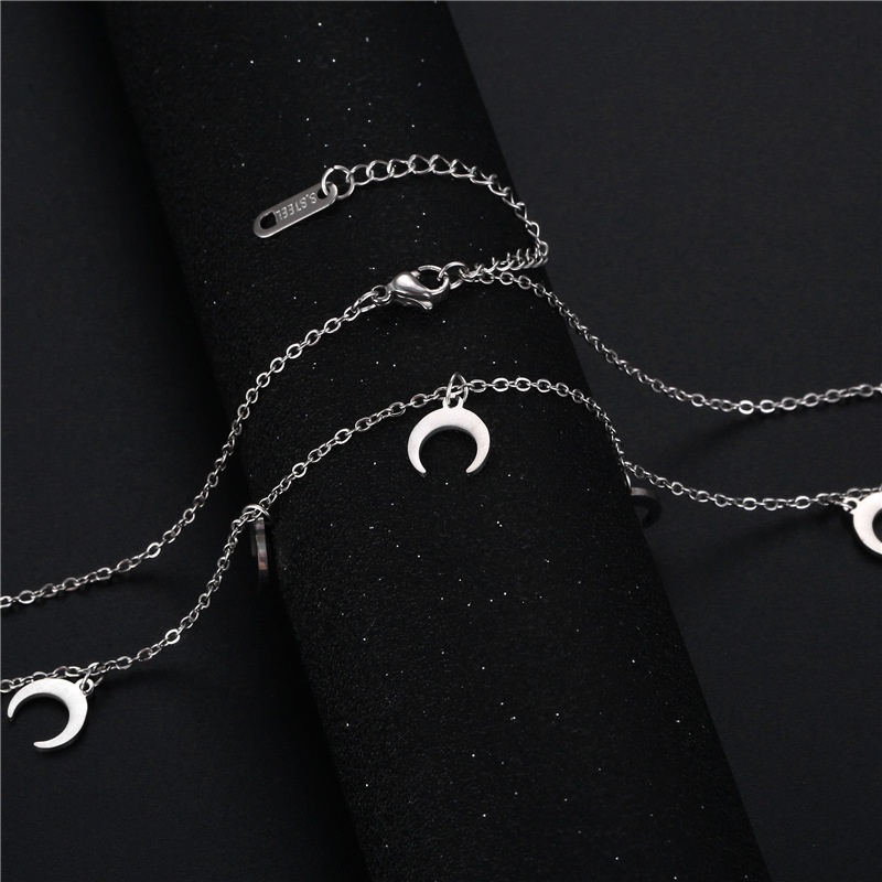 Jepang dan Korea ins stainless steel liontin bulan hip hop Crescent Kalung Bumi keren gadis disco me