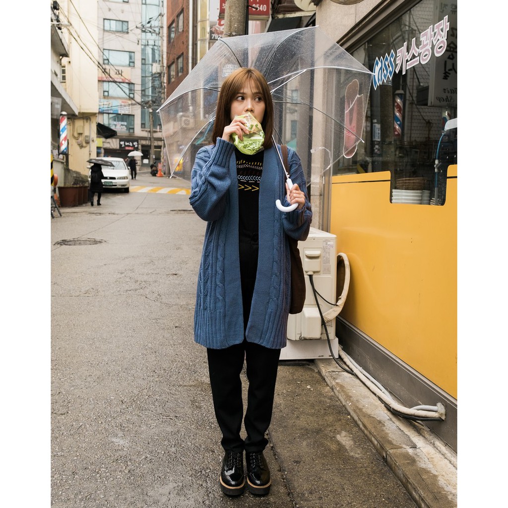 Myrubylicious CABLE GRANNY LONG CARDIGAN-BLUE DENIM