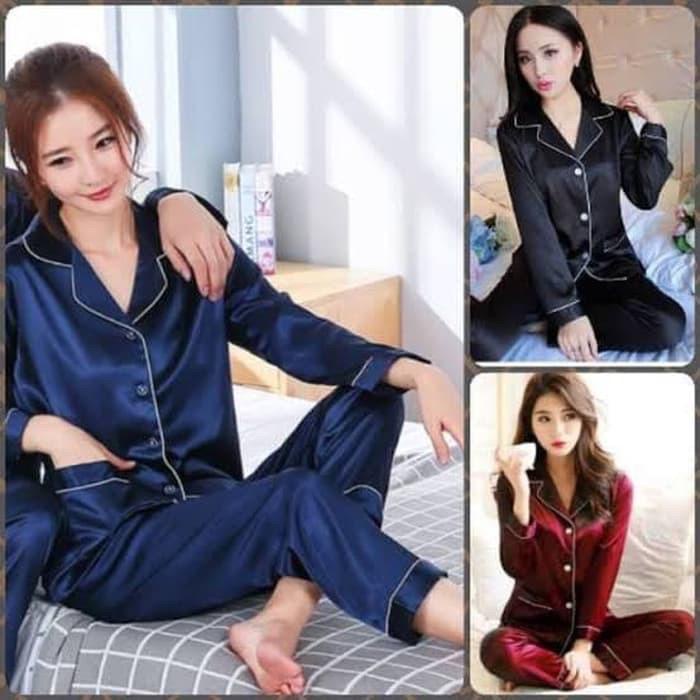 PIYAMA WANITA SATIN / BAJU TIDUR WANITA SATIN LENGAN PANJANG VELVET PP