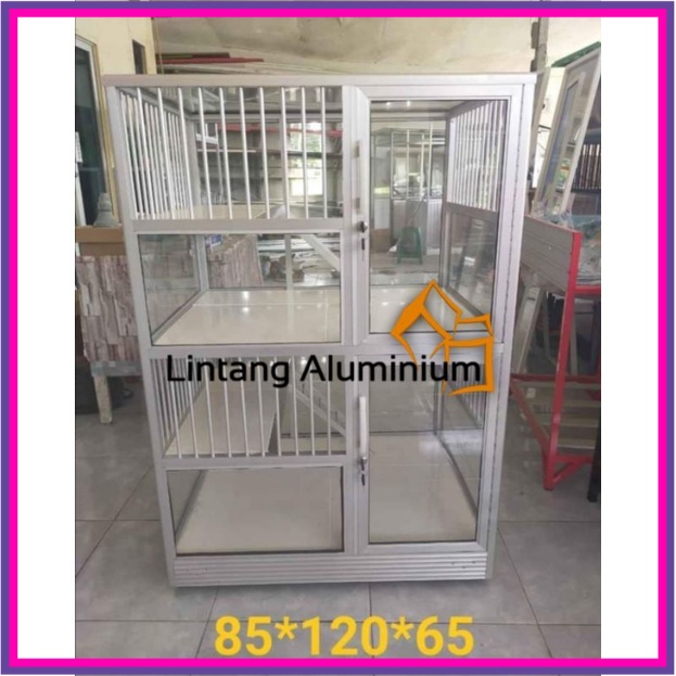 Kandang Kucing Aluminium/Minimalis 2 Tingkat kaca