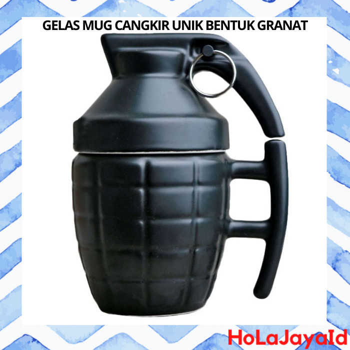 Cangkir Gelas Mug Model Granat Tangan - Black/Hitam