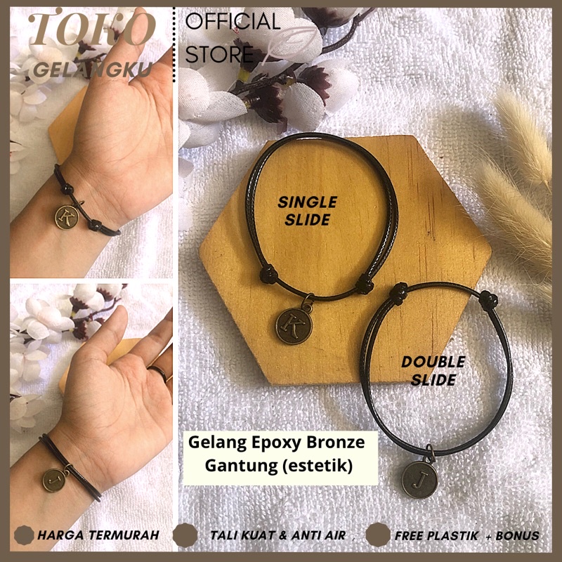 (A-Z) GELANG EPOXY BRONZE ESTETIC ( BELI 10 FREE 1 GELANG POLOS ) / Gelang Tali Huruf Inisial Pria Wanita / Gelang Couple Sahabat Pacar / Bracelet initial Abjad