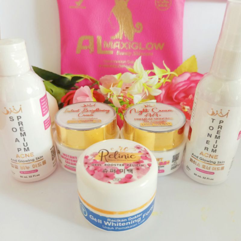 paket al maxi glow whitening/brightening + salep pelicin rclinic 5in1