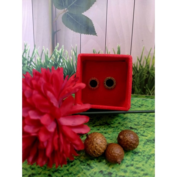 anting titanium tusuk bulat tengah hitam