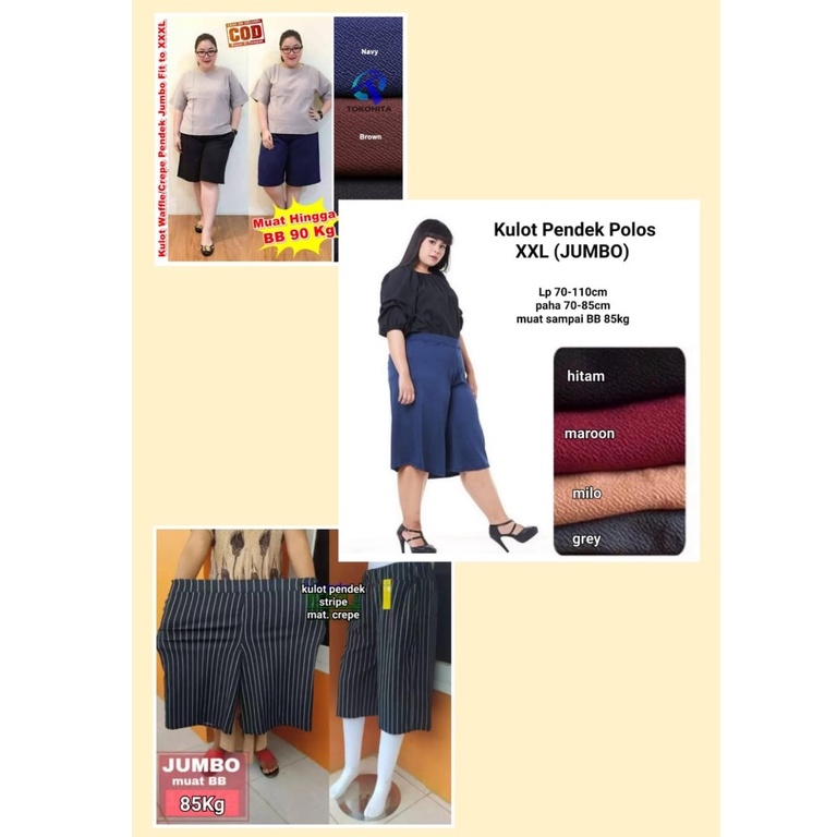 [GROSIR 5] PAKET USAHA - CELANA KULOT JUMBO DEWASA / Celana Pendek Big Size XXL Polos &amp; Salur Motif