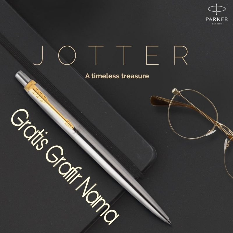 

original pulpen ballpoint Parker jotter stainless exclusive gratis Grafir nama