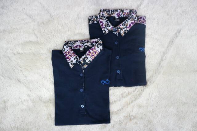 Kaos Polo Kombinasi Batik Navy Blue Alinskie Brothers M L XL XXL