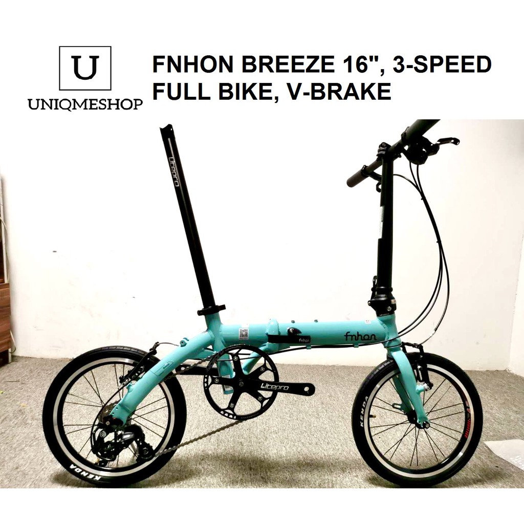 Sepeda Lipat Fnhon Breeze 3 Speed 16" 16 inch Turquoise Blue FULL BIKE