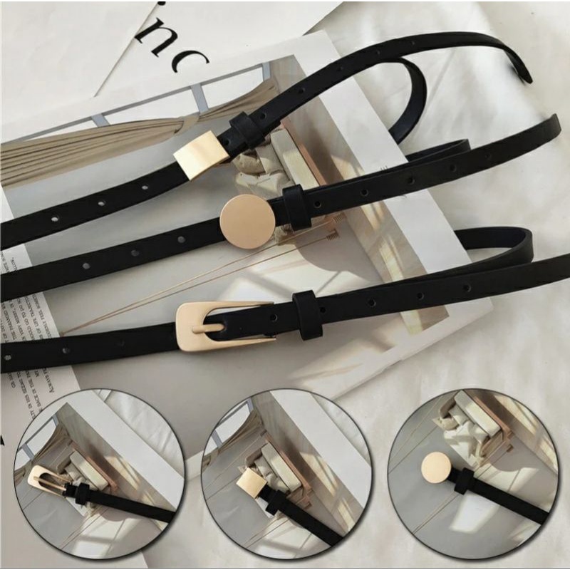 IKAT PINGGANG WANITA KULIT IMPORT GAYA KOREA/IKAT PINGGANG HITAM LOGAM CASUAL/TERBARU/TERLARIS