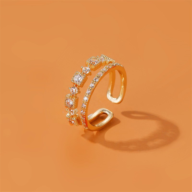 Cincin Ekor Zirkon Desain Yang Menarik Mode Hollow Lady Ring Cincin Logam Ganda Sederhana