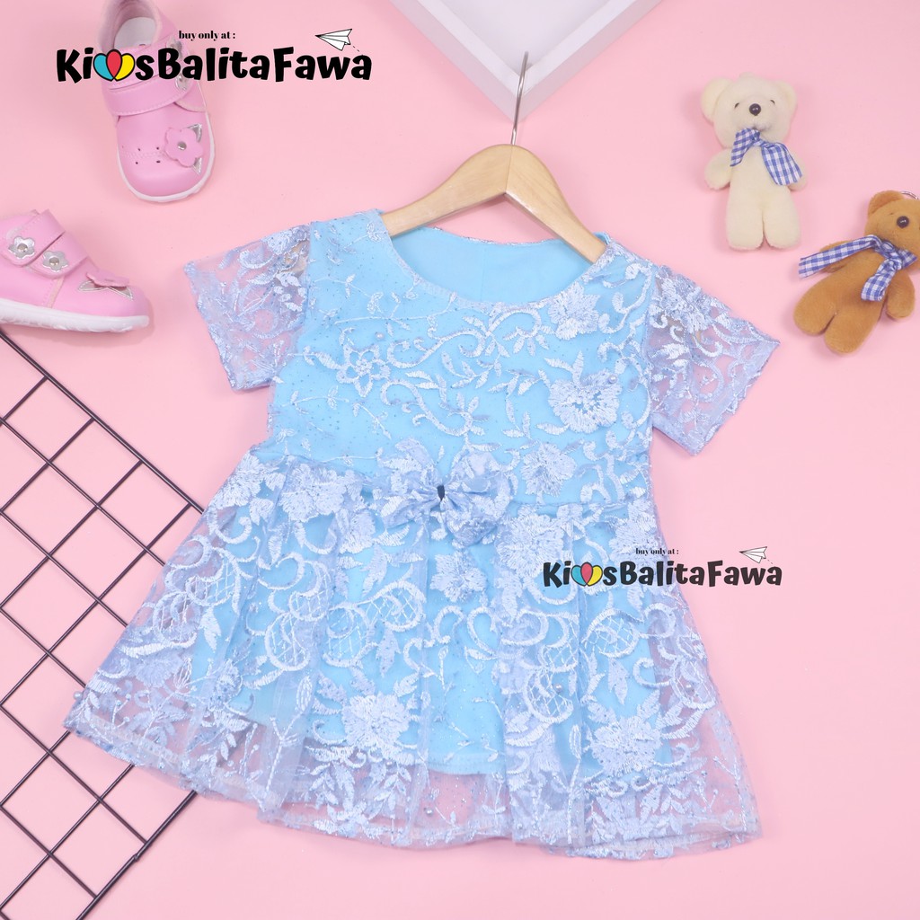 Dress Icha Brukat uk 6-12 Bulan / Dres Anak Perempuan Brukat Kondangan Gaun Pesta Baju Lengan Import Cewek