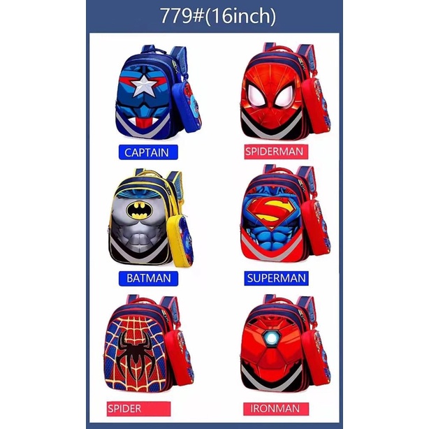 Tas Sekolah Anak Laki-Laki TK-SD Tas Ransel Sekolah Import Anak Cowok Karakter Superhero 6D Embos
