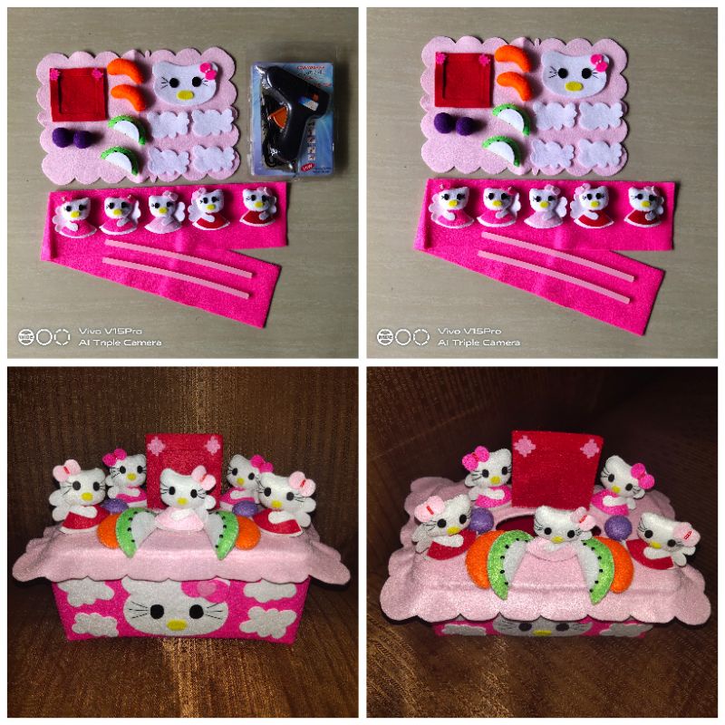 Paket DIY Kerajinan Tangan Prakarya Handmade Kotak Tissue Flanel HELLO KITTY ANGEL PINK Karakter Uni