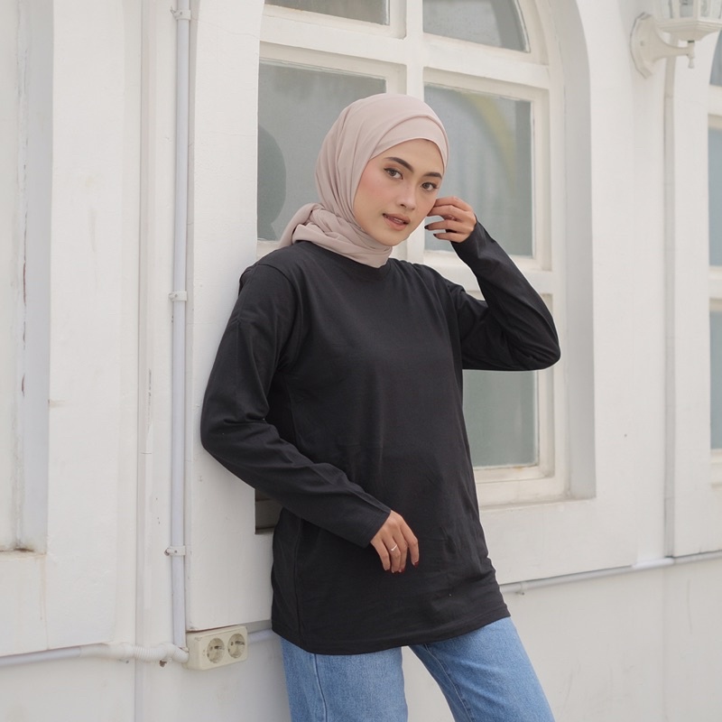 Kaos Polos Lengan Panjang Bahan Katun &amp; Terry Fisy