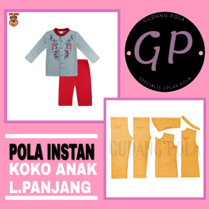 [✓COD] Pola Setelan Koko Anak Lengan Panjang (Usia 2-12th)  - Pola Instan baju koko anak ini sudah d
