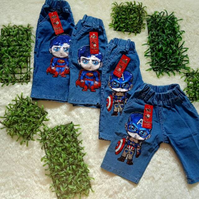 Celana sontog superhero LED , size 2-10 tahun