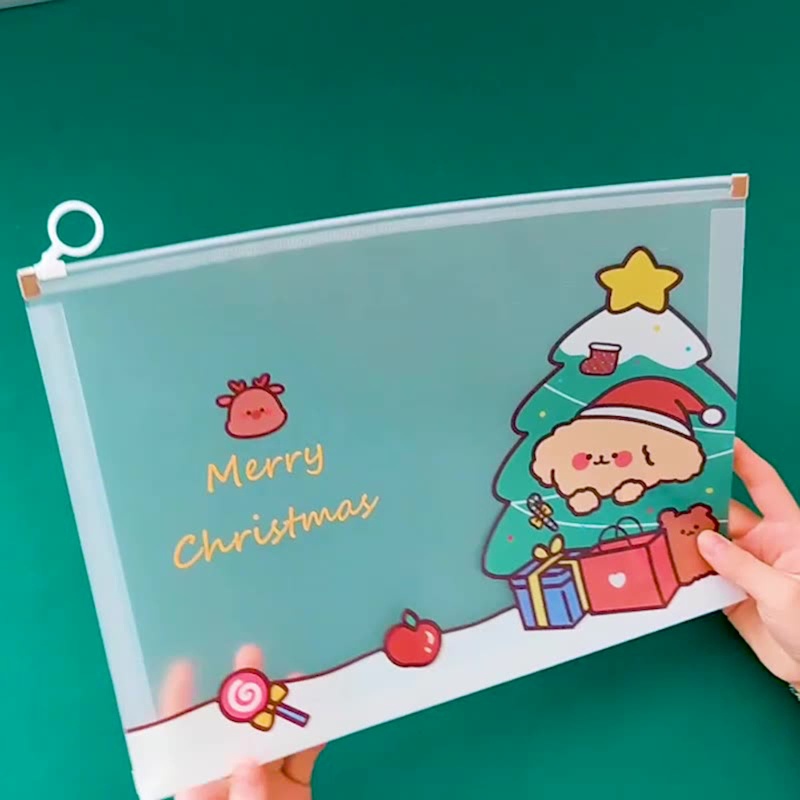 5pcs Tas Folder File Dokumen Ukuran A4 Motif Natal Untuk Kantor / Rumah