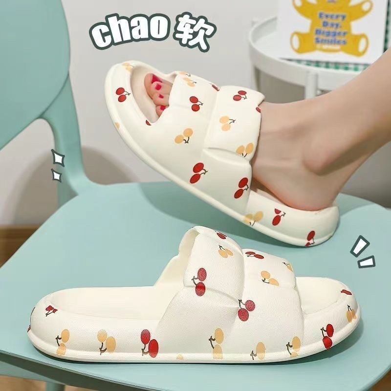 SANDAL SELOP WANITA MOTIF CHERRY LOVE / SANDAL JELLY IMPORT ANTI SLIP / SANDAL RUMAH TEBAL NYAMAN EMPUK JRW0121