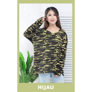  Kaos  Wanita  Lengan Panjang Loreng JUMBO VNECK Shopee 