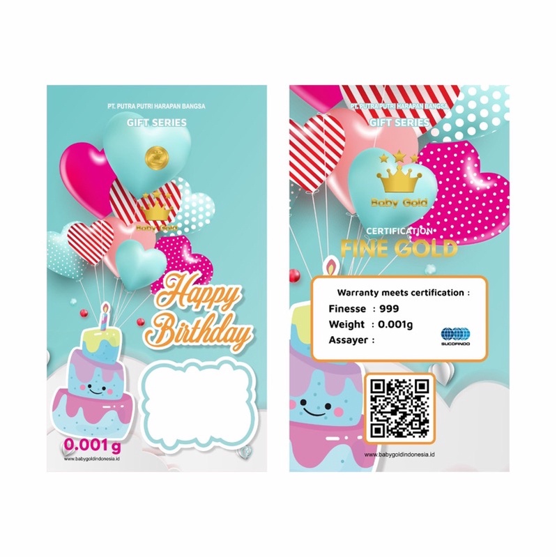 Baby gold emas minigold happy birthday gift series  0,001 gr logam mulia asli