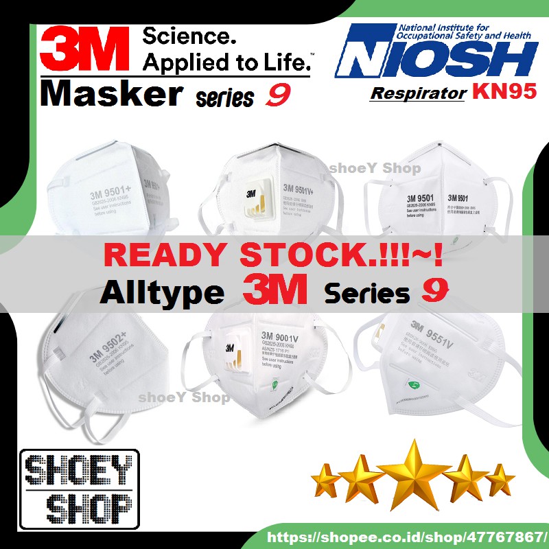 Masker 3M AllType N95 KN95 KN90 SERIES 9 9502+ 9501V+ 9001V 8210 9105 9010 9004 1860 Per 1Pc