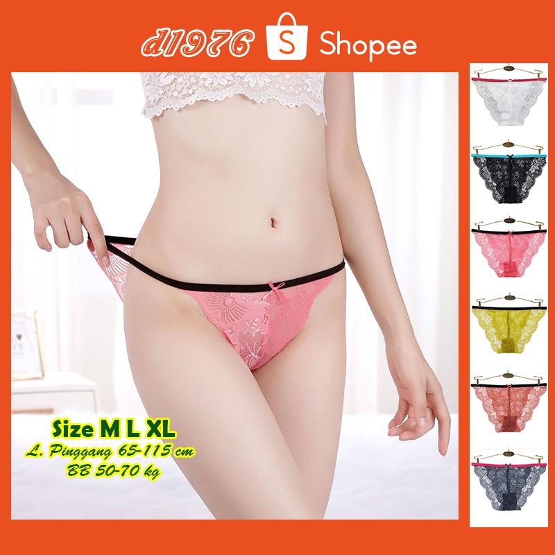 d1976 G String Celana Dalam CD Cancut GString Wanita Sexy Model Tali Pinggir Bahan Lace Size  M L XL