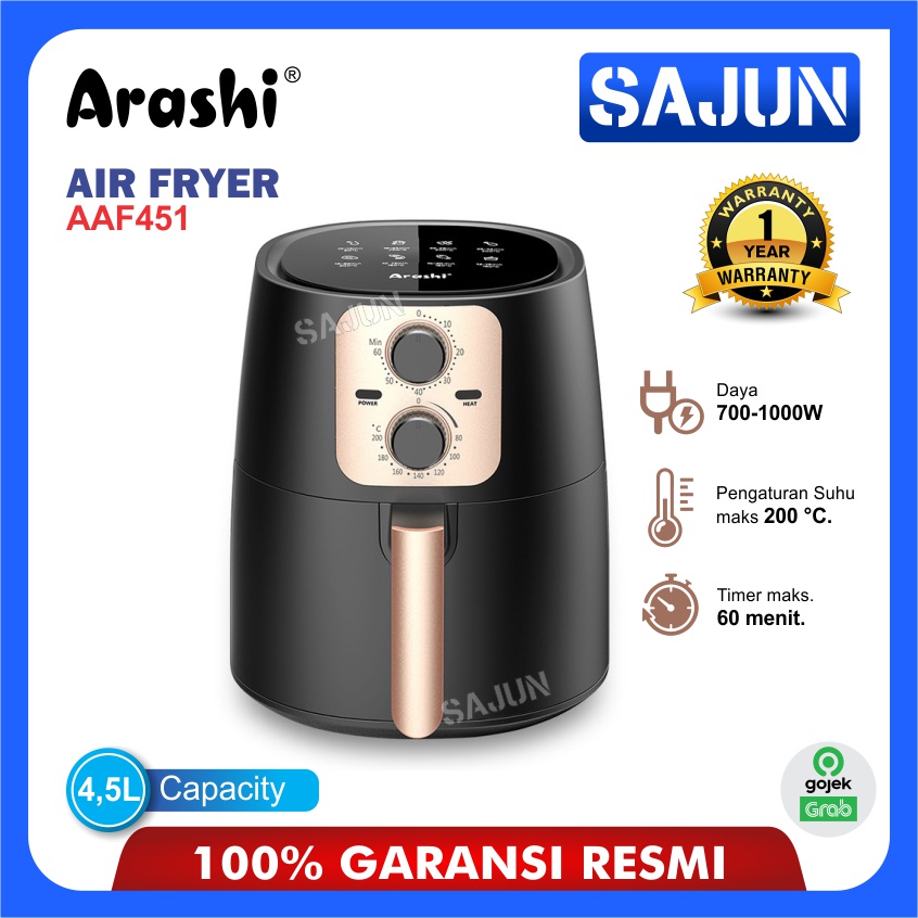 Air Fryer Arashi AAF451 Penggoreng Tanpa Minyak Deep Fryer 4,5 Liter