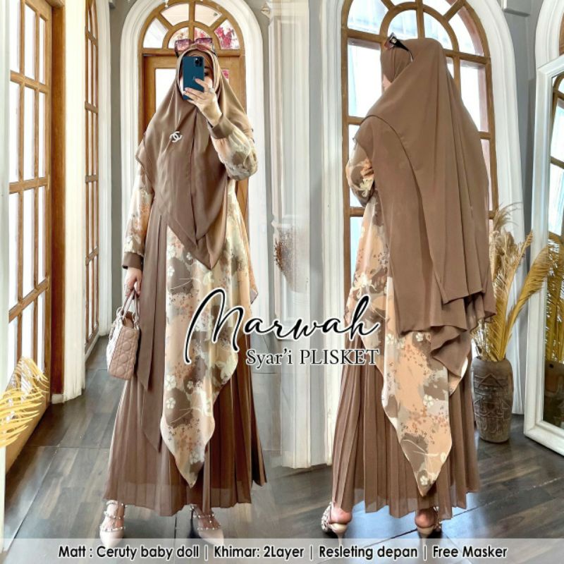 Dress Marwah Syari Plisket Free Masker/Dress Pesta/