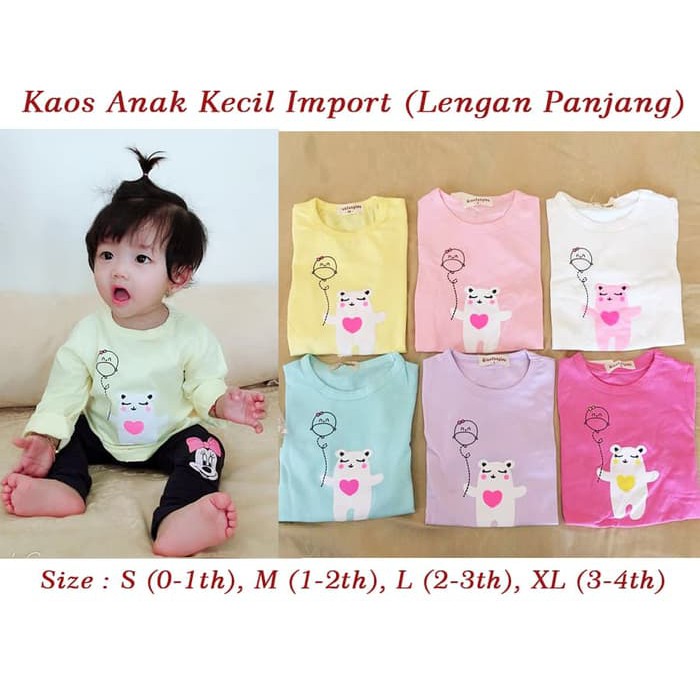 Baju Kaos Anak Kecil Lengan Panjang Import 0-4th Bear Balon