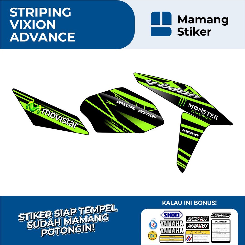 STRIPING VIXION ADVAN 150 NVA VARIASI 6 MOVISTAR/STIKER YAMAHA VIXION ADVANCE 2015 2016 2017/STICKER