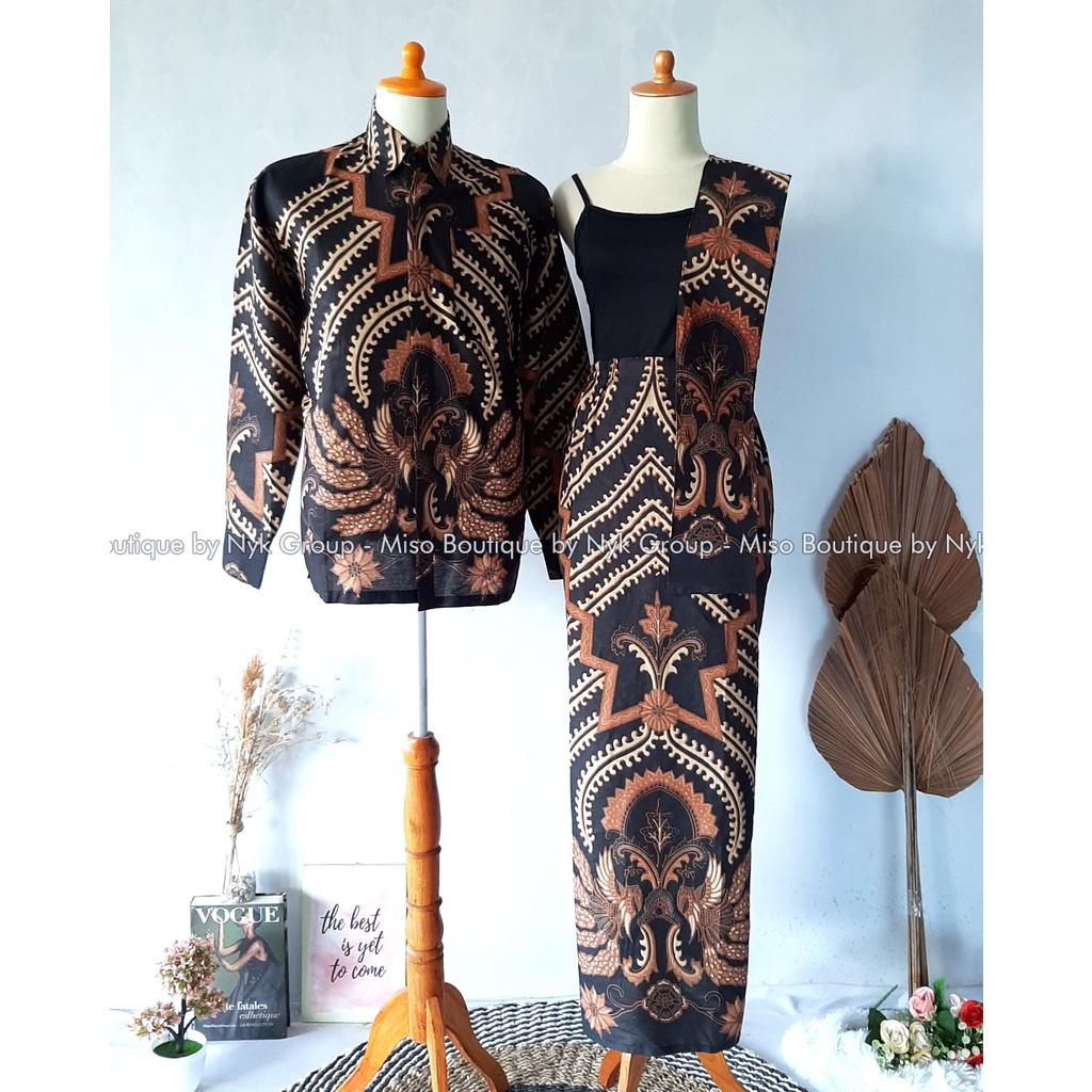 MISO BUTIK - Rok Span Free Selendang Rovella + Kemeja Pria Batik Katun Prima Premium / Rok+Selendang Rok Bawahan Kebaya Dan Kemeja  Lamaran Rok Span Allsize Rok+Selendang