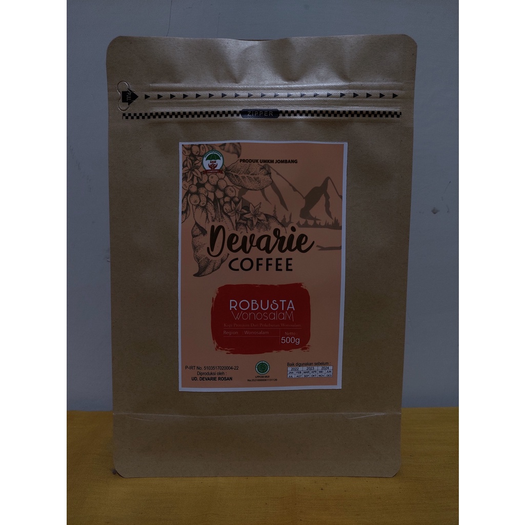 

Kopi bubuk murni "Devarie Coffee Robusta Wonosalam 500gr