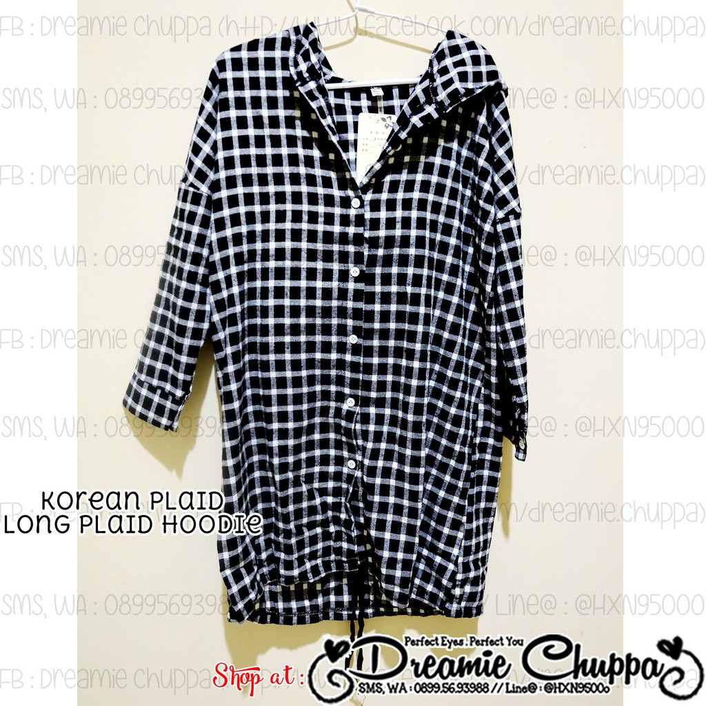 Korean Plaid Long Hoodie Jaket Panjang Kotak-kotak ala Korea casual