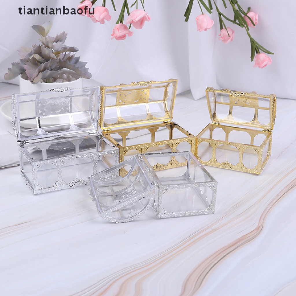 [tiantianbaofu] 1PC Portable Candy Hollow Gold Silver Treasure Chest Case Organizer Storage Box Boutique