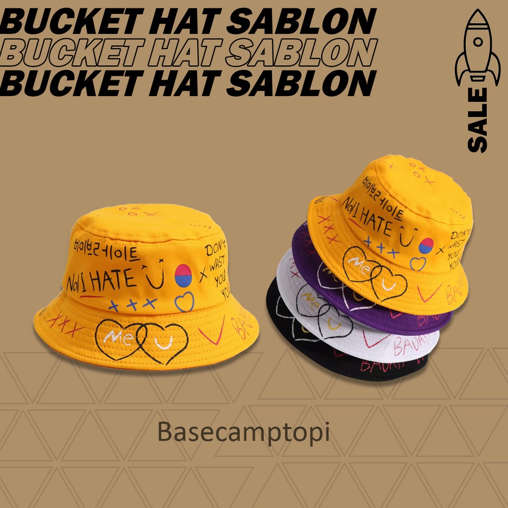 Topi Bucket Hat Korea Sablon Motif Sablon Badass Premium Pria Wanita