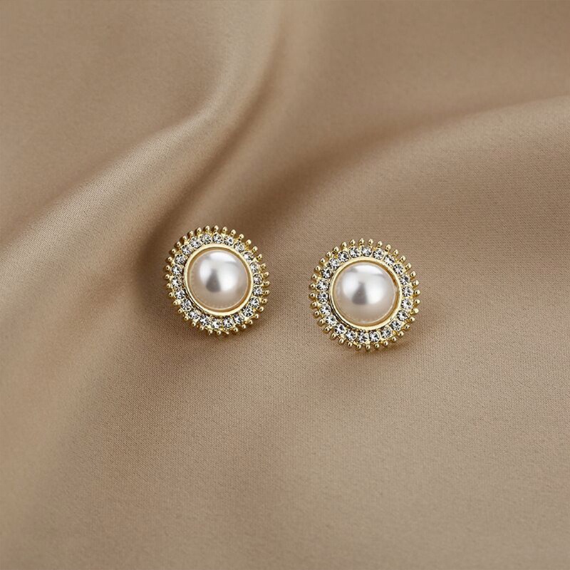 Anting Tusuk Gantung Bahan Sterling Silver 925 Desain Geometri Hias Mutiara + Berlian Imitasi Untuk Wanita