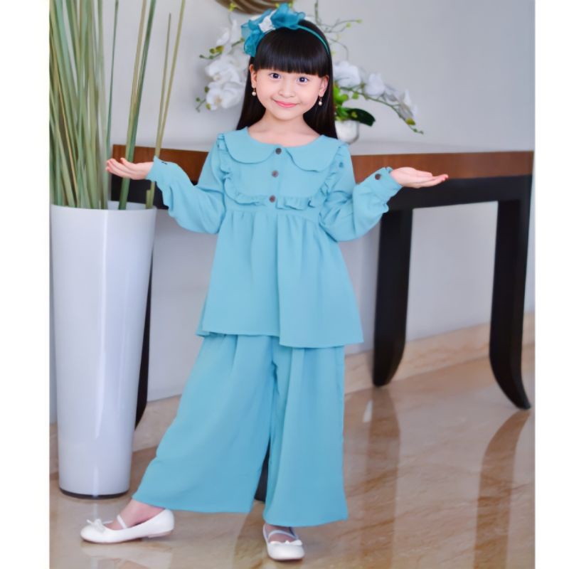 Set Setelan Baju Rayon Crinkle Anak Perempuan Cewek Lengan Panjang Bobokids Aruna 4 5 6 7 Tahun.