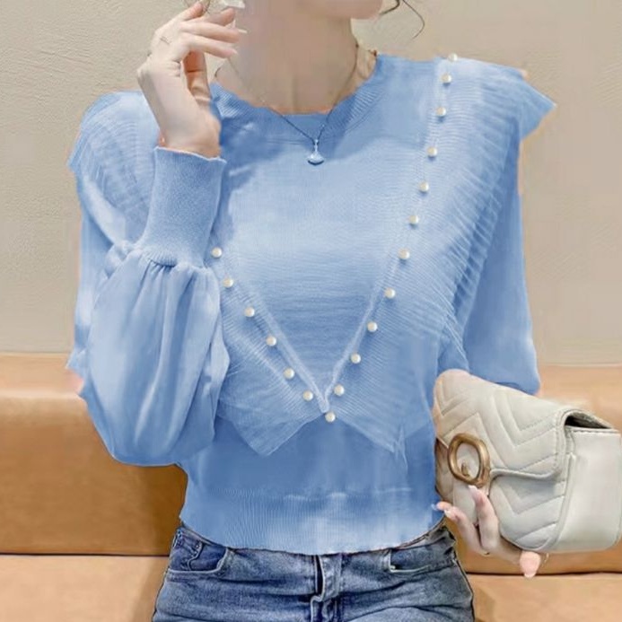 51509 Baju Blouse bluse lengan panjang sifon renda luaran hijab Seragaman pesta kondangan santai raj