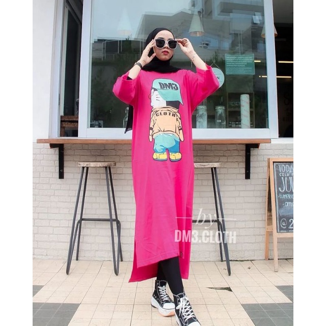 Long Tunik Boneka Midi dres Terbaru Bahan combet 20s Kualitas import Ukuran jumbo Moyif sablon