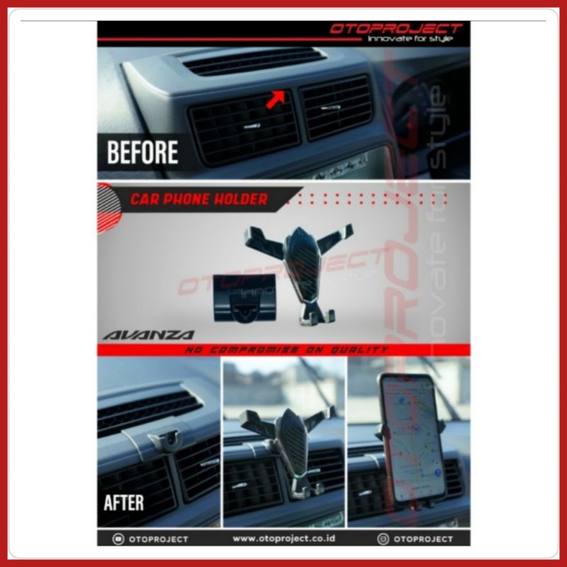 Dudukan HP / Phone Holder Otoproject Avanza 2012 ON, Innova Reborn 2016 ON, Fortuner 2016 ON