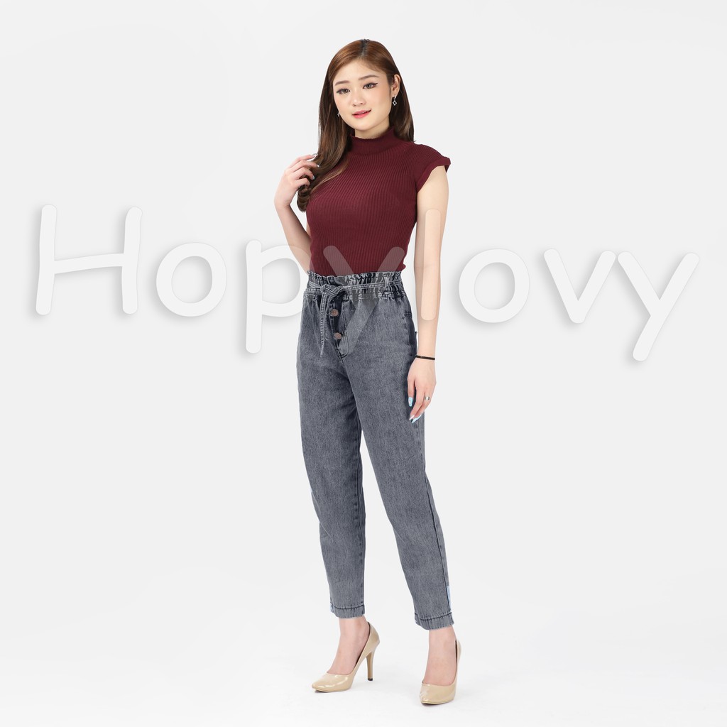 HOPYLOVY - Celana Boyfriend Jeans Wanita Pinggang Karet Baggy Ayuna