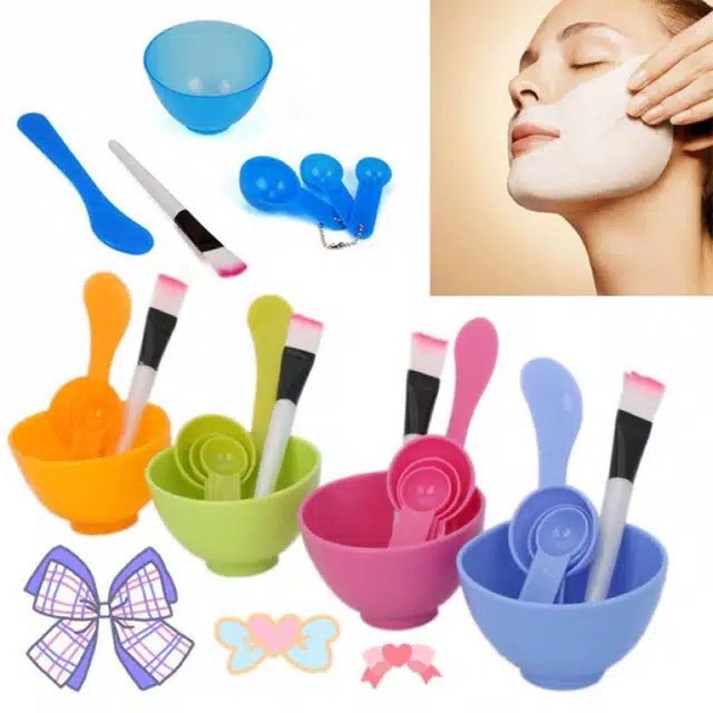 Tempat Masker 4 in 1 Mangkok Lulur Set 4in1 Peralatan Kosmetik Wajah / Mangkuk Masker Peracik DIY / Bowl Tool / Kuas Masker / Brush Masker