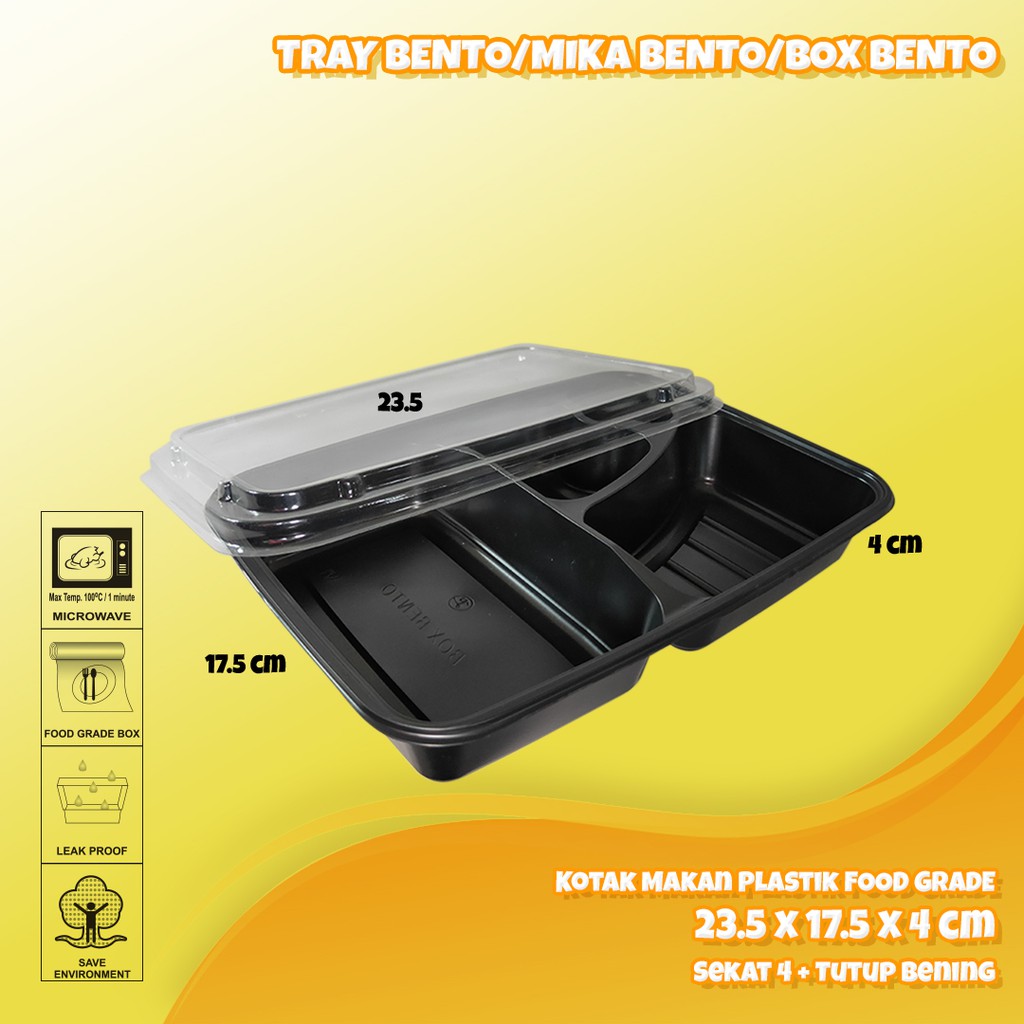 Tray Bento/ Mika Bento/Box Bento/Bento Sekat 4/Box Bento Bintang+tutup