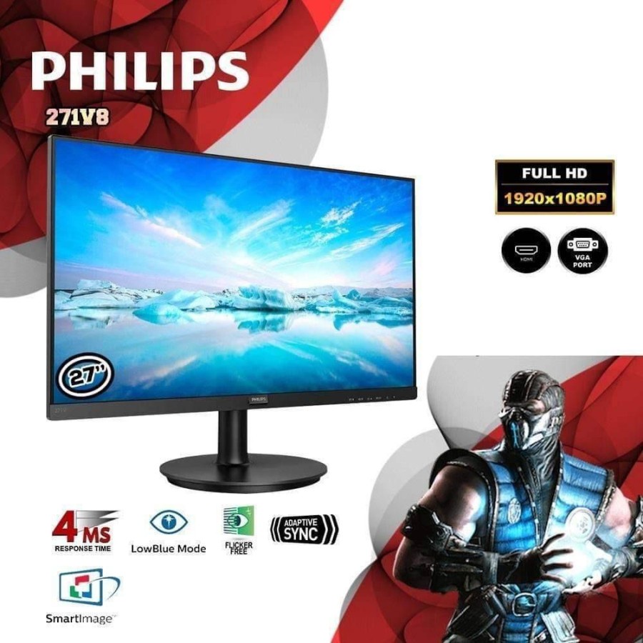 Monitor LED Philips 271V8 27&quot; IPS 1080p 75hz 250cdm VGA HDMI VESA TOP GAN