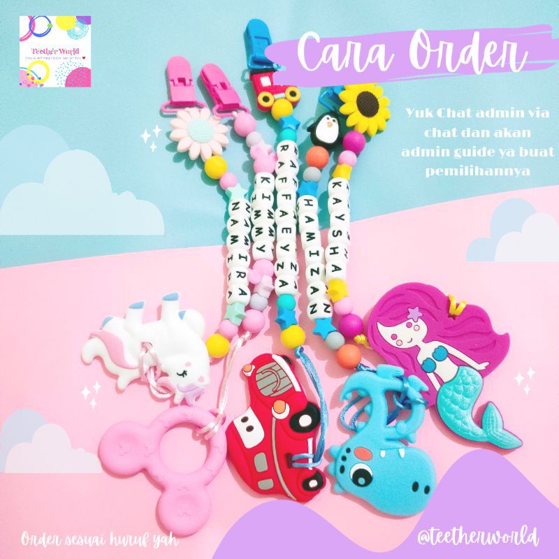 (FREE CASE) Set A Gigitan Bayi + Pacifier Clips / Tali Dot/ Tali Empeng/  Tali Custom Teetherworld-4