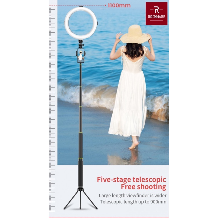67 ROCKWARE B-10 - 8 inch Beauty Ring Fill Selfie Light with Tripod