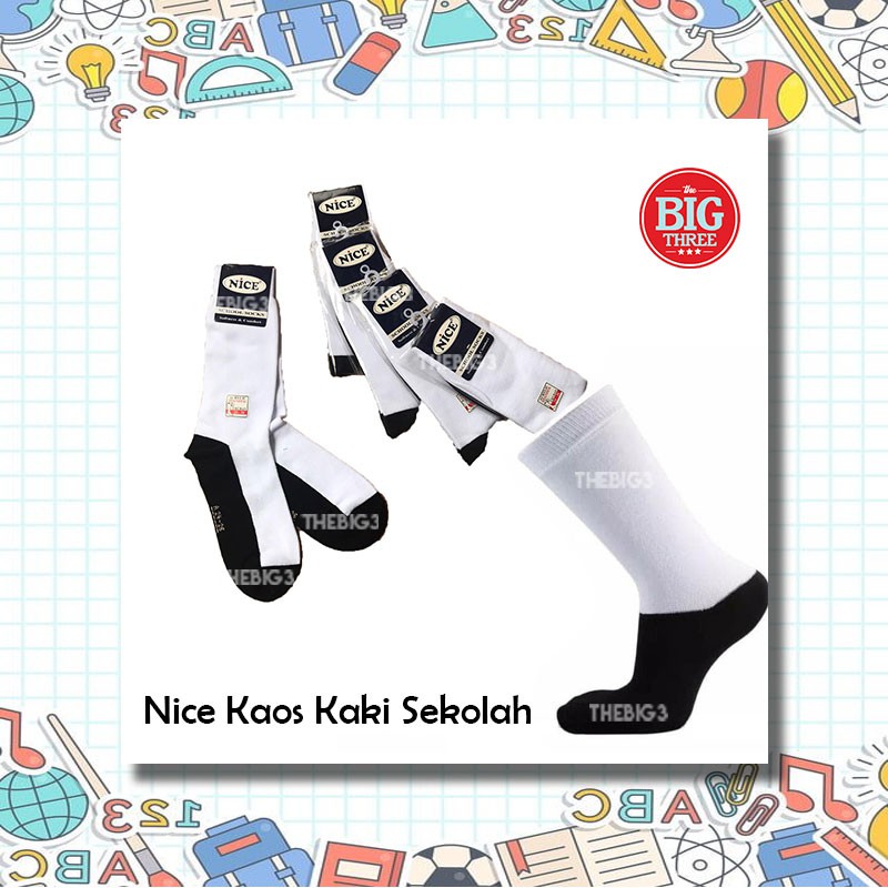 Nice Kaos kaki Sekolah SD SMP SMA Socks Back To School Spandex Hitam Putih Polos