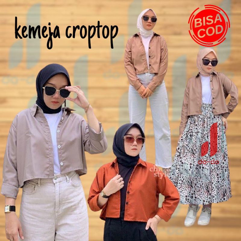 Kemeja croptop lengan panjang  kemeja polos atasan wanita  shirt kekinian terbaru 2021