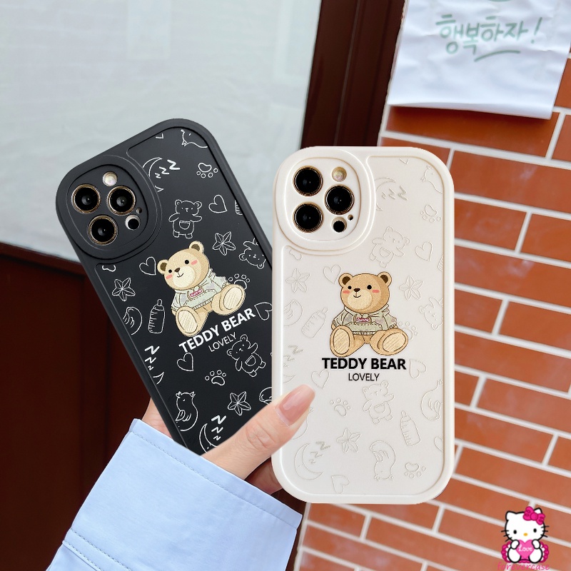 Casing Couple Lucu Realme C53 C55 10 Pro Plus C30 8i C35 C31 C21Y C25Y C11 2021 C15 C25 C25s C17 C3 C20 C12 C21 GT 8pro 9i 6s 7 6i 5s 5i 7i 7i 6 Kartun Teddy Bear Sarung Soft Cover